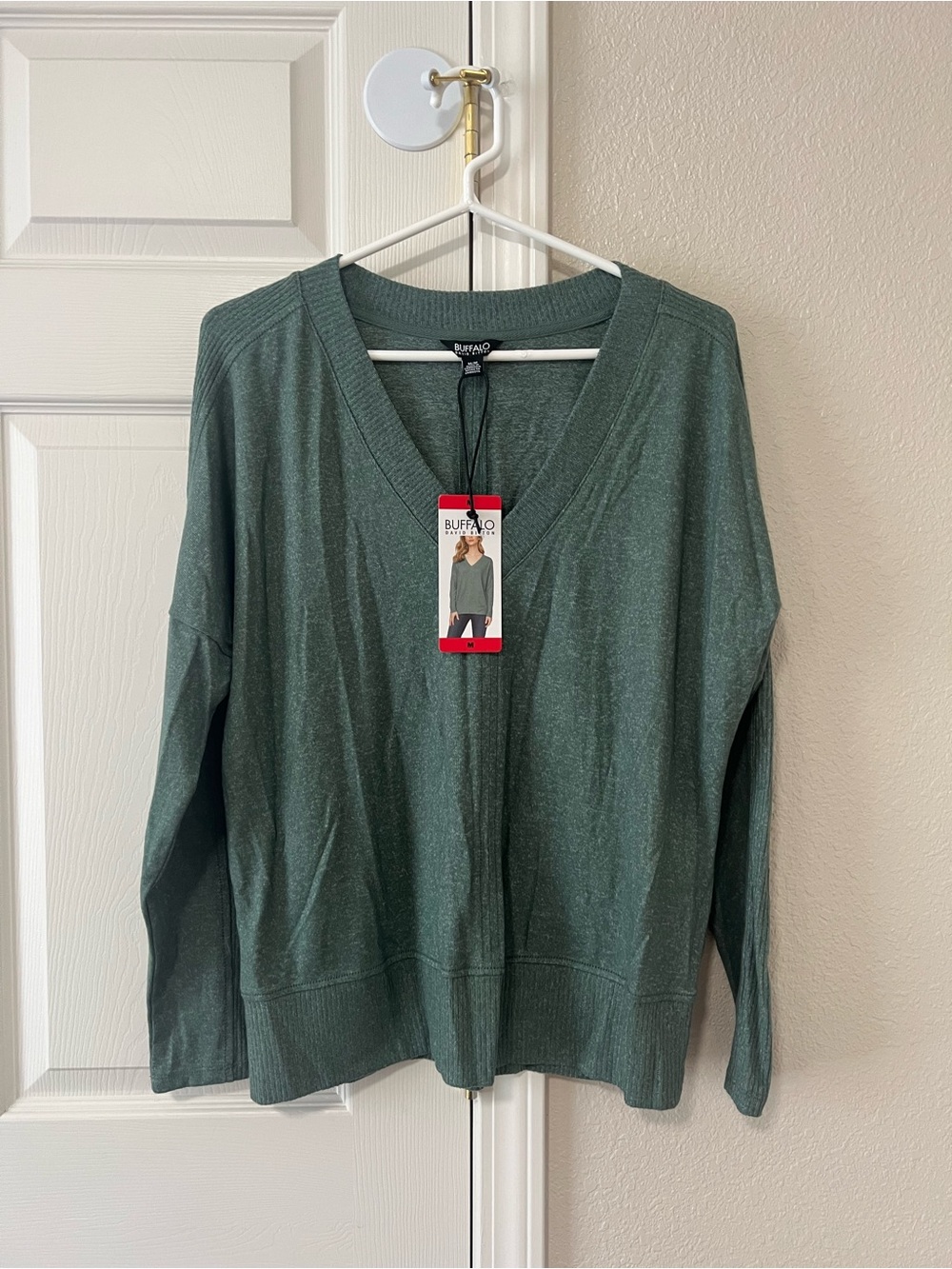Buffalo David Bitton Super Soft V Neck Long Sleeve Top Sage Green Medium NWT